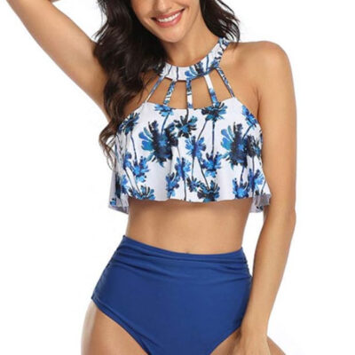 689a582f7647a4b193567f006b390810cf74174f48d0e1e81b87a.jpg Couples Matching Swimsuit High Waist, Blue Coconut Trees, Beach Bathing Matching Swimwear