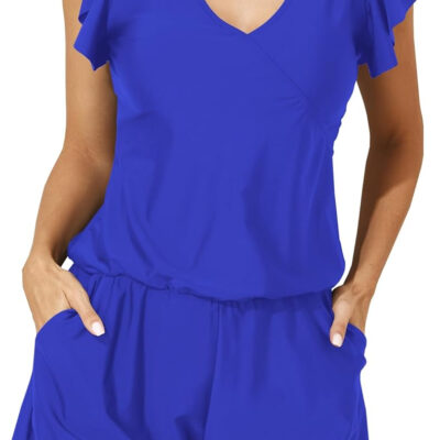 Smismivo Swim Romper with Built in Bra and Pockets Swim Dress Modest One Piece Swimsuit Full Coverage Bathing Suit
