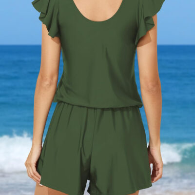 Smismivo Swim Romper with Built in Bra and Pockets Swim Dress Modest One Piece Swimsuit Full Coverage Bathing Suit