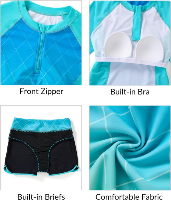 Women Long Sleeve Rash Guard - Two Piece Swimsuit with Shorts UPF 50+ Bathing Suit Built in Bra Surf Swim Shirt