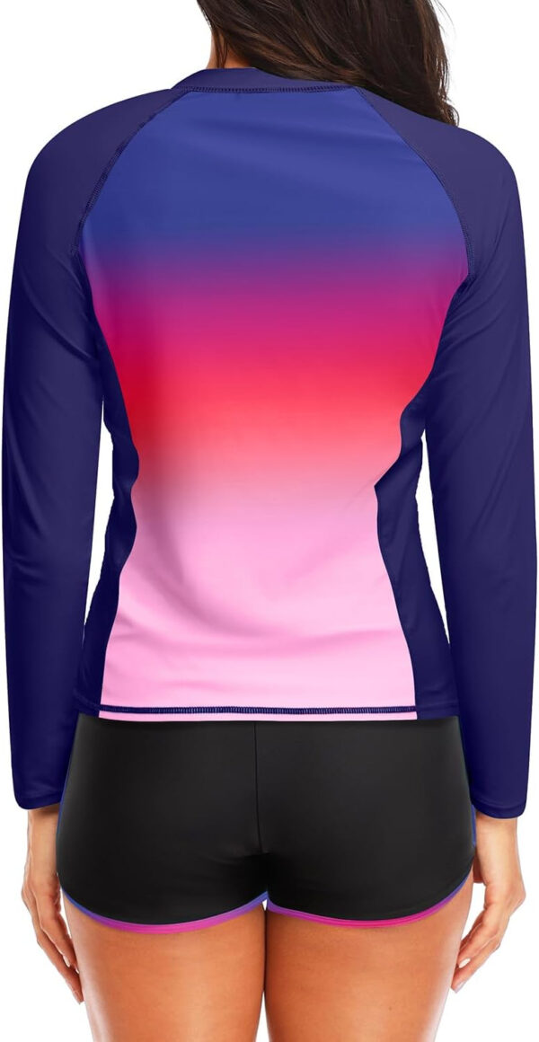 Women Long Sleeve Rash Guard - Two Piece Swimsuit with Shorts UPF 50+ Bathing Suit Built in Bra Surf Swim Shirt