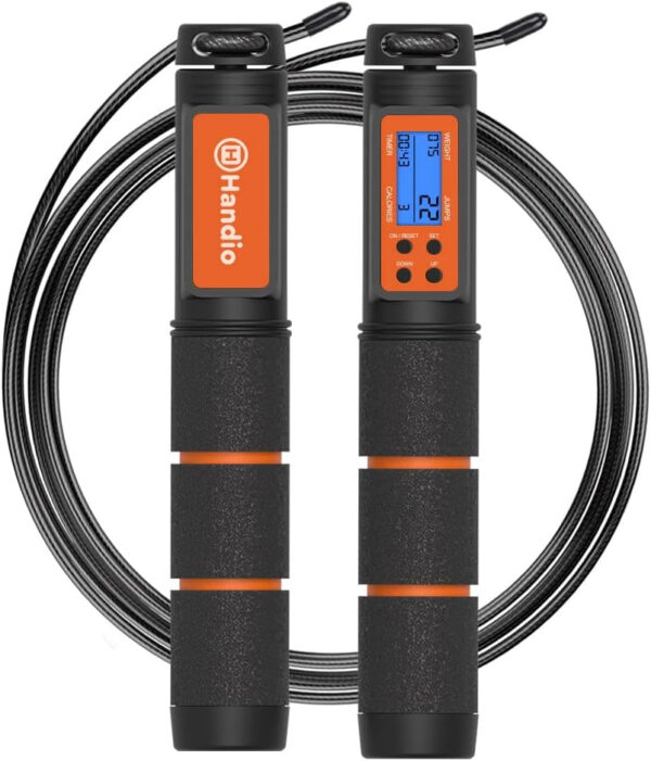 689a5f367a0ef3ee5d297f20bbc0ee0beba7783caa9fac87e65ce.jpg Jump Rope, H Handio Jump Rope with Counter, Workout Jumping Rope with Steel Ball Bearings, Adjustable Length Speed Skipping Rope for Men Women Kids Home Gym, Crossfit, Fitness Exercise