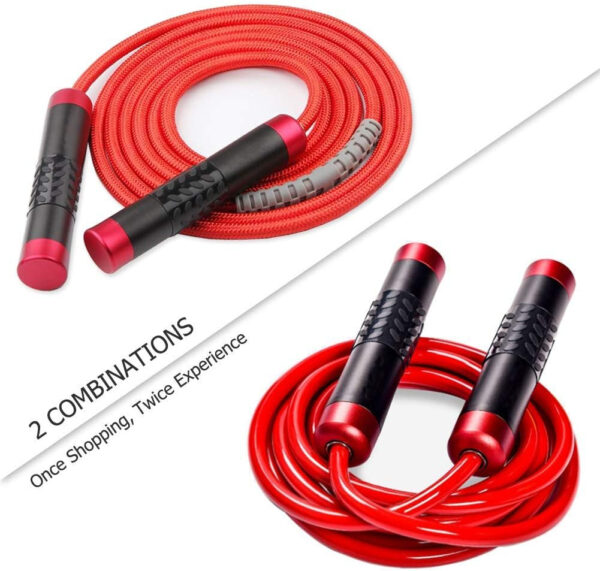 689a5f8fef58b11a60f8fadd636c23e34be1883628fc33bcbbcb3.jpg Redify Weighted Jump Rope for Workout Fitness(1LB), Tangle-Free Ball Bearing Rapid Speed Skipping Rope for MMA Boxing Weight-loss,Aluminum Handle Adjustable Length 9MM Fabric Cotton+9MM Solid PVC Rope