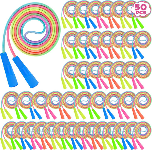 Kids Jump Rope, Colorful Gradient Nylon Skipping Ropes for Children, 7.55FT Adjustable Length, Plastic Handles, Lightweight Jumping Ropes for Schools, Events, and Family Fun