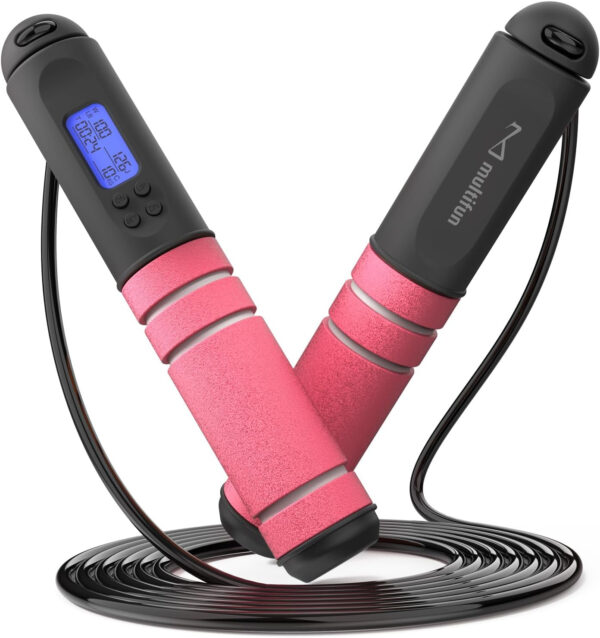 689a62310371592cd352099de5bf9eac9479ea50c17ee116fb7c1.jpg Jump Rope, Adjustable Digital Jump Rope with Calorie Counter, Ball Bearings & Alarm – Ideal for Fitness, CrossFit, Boxing, MMA, Gym – Multifunctional Speed Skipping Rope