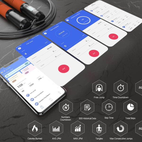 RENPHO Smart Jump Rope - APP Data Storage & Tracking & Analysis, Tangle-Free Jumping Rope for Men, Women, Skipping Rope with Counter, Adjustable workout Jump Ropes for Crossfit, Gym, MMA