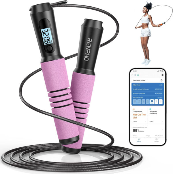 RENPHO Smart Jump Rope - APP Data Storage & Tracking & Analysis, Tangle-Free Jumping Rope for Men, Women, Skipping Rope with Counter, Adjustable workout Jump Ropes for Crossfit, Gym, MMA