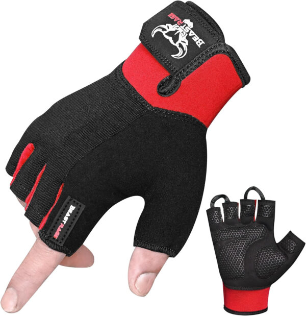 BEAST RAGE Workout Gloves for Men, Durable Palm Grip Gym Gloves Women Half Finger Elasticated Training Weight Lifting Strength Bodybuilding Anti Slip Cycling Gloves Exercise