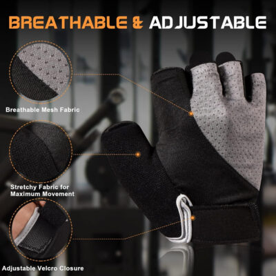 689a681f4f7985119b11f73b558fc71ed10b8d29fbb031f395ae2.jpg Sunnex Gym Gloves - Fingerless, Breathable Workout Gloves for Weightlifting, Cycling & More