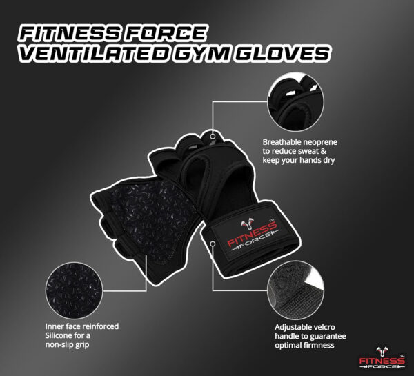689a6987992365082dc5ebecb04ca9fc1323de92dbb282842ddda.jpg FITNESS FORCE Ventilated Gym Gloves for Men with Built-in Wrist Support for Workouts Weightlifting Gloves Workout Gloves for Women Exercise Fitness Gloves Perfect for Powerlifting, Cross Training