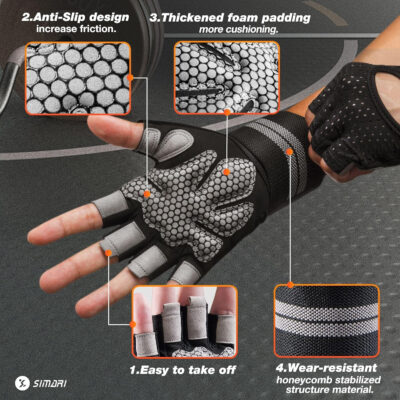 689a6ae935a0f965b184f3e71ce778e640016fe23e8fbc723c21d.jpg SIMARI Breathable Workout Gloves for Men Women, Padded Weight Lifting Gloves with Wrist Wraps Support, Full Palm Protection, Grip for Gym Training, Fitness, Weightlifting, Exercise Fingerless Black