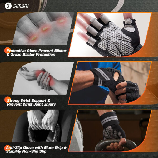 689a6aedd6803973e5362245eb96521a4762b51ef4c01467e14a8.jpg SIMARI Breathable Workout Gloves for Men Women, Padded Weight Lifting Gloves with Wrist Wraps Support, Full Palm Protection, Grip for Gym Training, Fitness, Weightlifting, Exercise Fingerless Black
