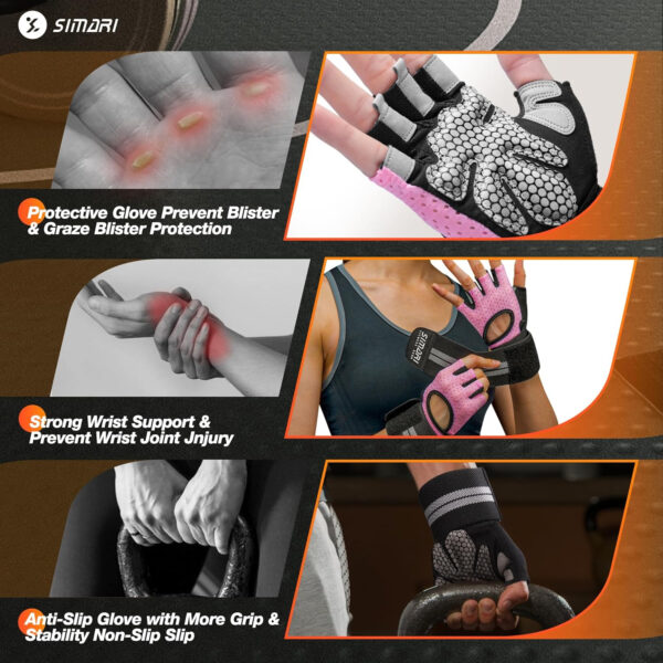 689a6af61497acd1cd58c4d3d7779164163517909b4ba5badf92c.jpg SIMARI Breathable Workout Gloves for Men Women, Padded Weight Lifting Gloves with Wrist Wraps Support, Full Palm Protection, Grip for Gym Training, Fitness, Weightlifting, Exercise Fingerless Black