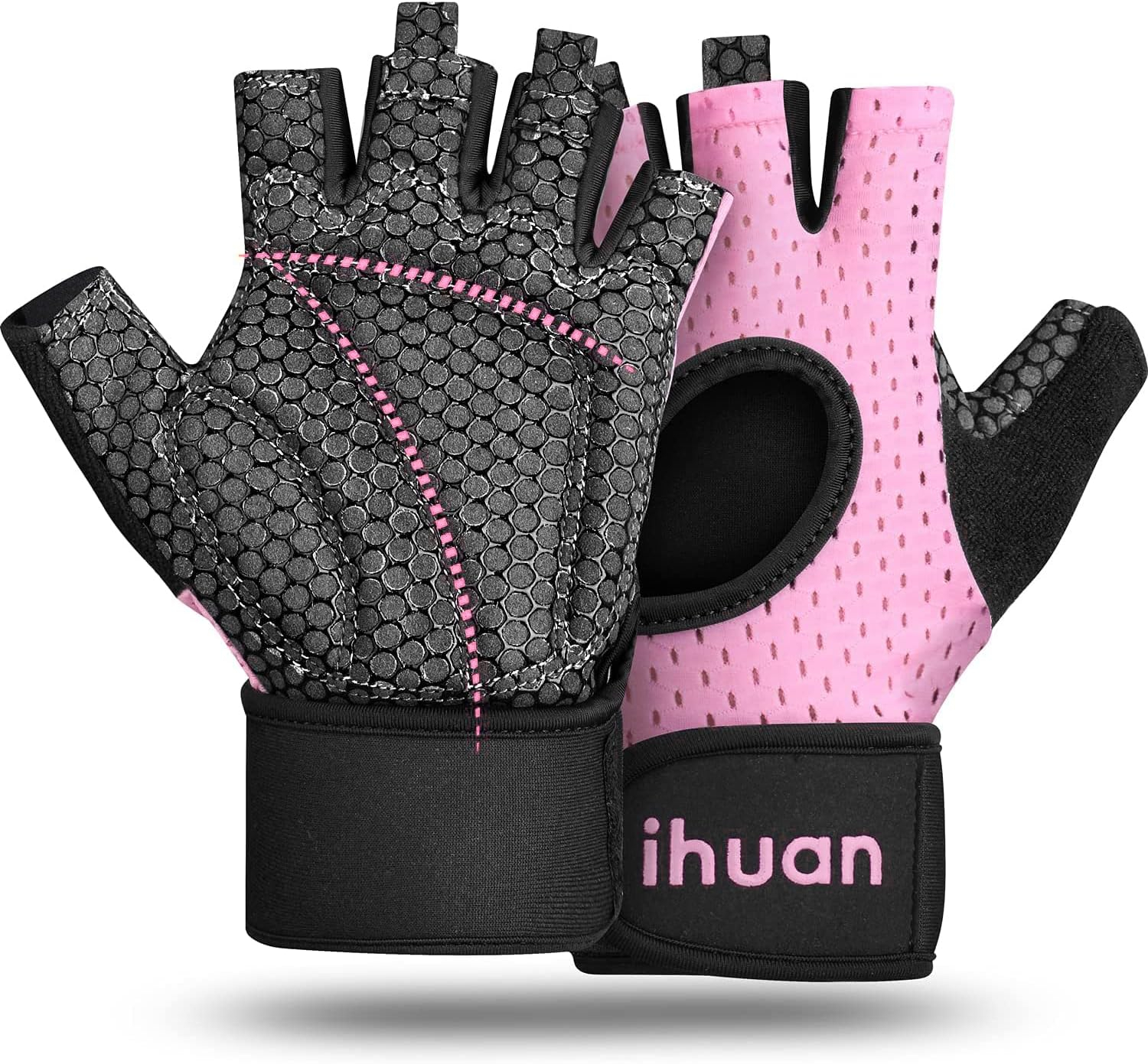 ihuan Breathable Weight Lifting Gloves: Fingerless Workout Gym Wrist Support | Enhance Palm Protection | Extra Grip for Fitness |Training | Rowing | Pull-ups