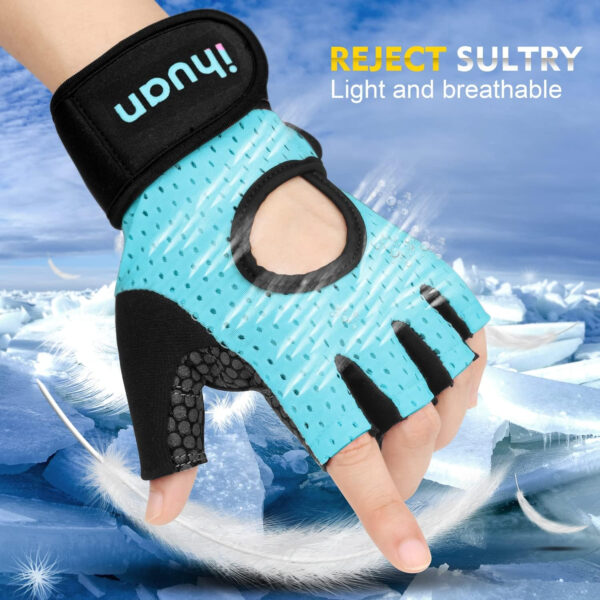 ihuan Breathable Weight Lifting Gloves: Fingerless Workout Gym Wrist Support | Enhance Palm Protection | Extra Grip for Fitness |Training | Rowing | Pull-ups