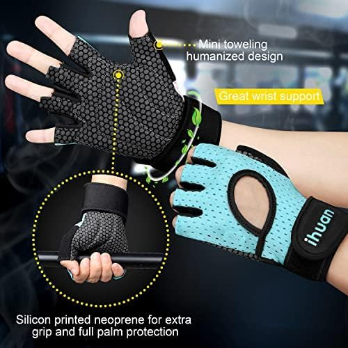 ihuan Breathable Weight Lifting Gloves: Fingerless Workout Gym Wrist Support | Enhance Palm Protection | Extra Grip for Fitness |Training | Rowing | Pull-ups