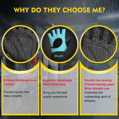 ihuan Breathable Weight Lifting Gloves: Fingerless Workout Gym Wrist Support | Enhance Palm Protection | Extra Grip for Fitness |Training | Rowing | Pull-ups