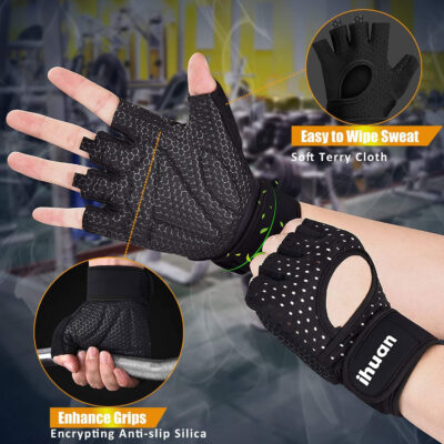 ihuan Breathable Weight Lifting Gloves: Fingerless Workout Gym Wrist Support | Enhance Palm Protection | Extra Grip for Fitness |Training | Rowing | Pull-ups