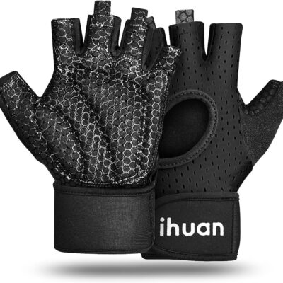 ihuan Breathable Weight Lifting Gloves: Fingerless Workout Gym Wrist Support | Enhance Palm Protection | Extra Grip for Fitness |Training | Rowing | Pull-ups