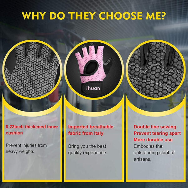 ihuan Breathable Weight Lifting Gloves: Fingerless Workout Gym Wrist Support | Enhance Palm Protection | Extra Grip for Fitness |Training | Rowing | Pull-ups