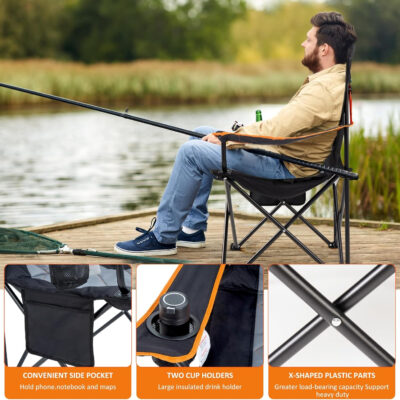 EMERIT 2 Pack Oversized Padded Camping Chair, 350LB Heavy Duty Quad Fold Chair with Arms, Collapsible Outdoor Chairs with Lumbar Back & Cup Holder
