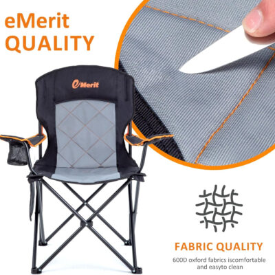 EMERIT 2 Pack Oversized Padded Camping Chair, 350LB Heavy Duty Quad Fold Chair with Arms, Collapsible Outdoor Chairs with Lumbar Back & Cup Holder