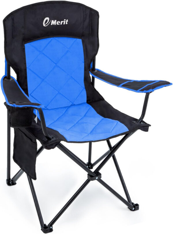 EMERIT 2 Pack Oversized Padded Camping Chair, 350LB Heavy Duty Quad Fold Chair with Arms, Collapsible Outdoor Chairs with Lumbar Back & Cup Holder