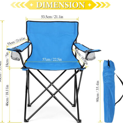HaSteeL Foldable Camping Chair Set of 2, Folding Camp Chairs for Adults, Large Portable Lawn Chair for Outdoors Fishing, Hiking, Travel, Picnic, Beach, Supports 275lbs & Include Storage Bags (Black)