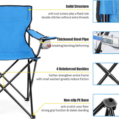 HaSteeL Foldable Camping Chair Set of 2, Folding Camp Chairs for Adults, Large Portable Lawn Chair for Outdoors Fishing, Hiking, Travel, Picnic, Beach, Supports 275lbs & Include Storage Bags (Black)