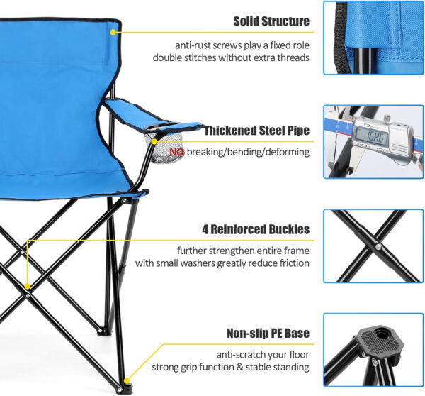 HaSteeL Foldable Camping Chair Set of 2, Folding Camp Chairs for Adults, Large Portable Lawn Chair for Outdoors Fishing, Hiking, Travel, Picnic, Beach, Supports 275lbs & Include Storage Bags (Black)
