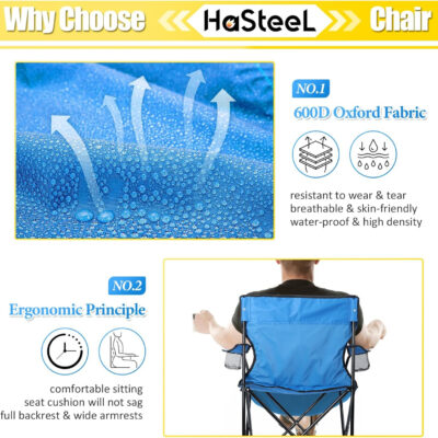 HaSteeL Foldable Camping Chair Set of 2, Folding Camp Chairs for Adults, Large Portable Lawn Chair for Outdoors Fishing, Hiking, Travel, Picnic, Beach, Supports 275lbs & Include Storage Bags (Black)