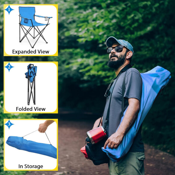 HaSteeL Foldable Camping Chair Set of 2, Folding Camp Chairs for Adults, Large Portable Lawn Chair for Outdoors Fishing, Hiking, Travel, Picnic, Beach, Supports 275lbs & Include Storage Bags (Black)