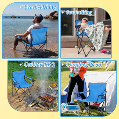 HaSteeL Foldable Camping Chair Set of 2, Folding Camp Chairs for Adults, Large Portable Lawn Chair for Outdoors Fishing, Hiking, Travel, Picnic, Beach, Supports 275lbs & Include Storage Bags (Black)
