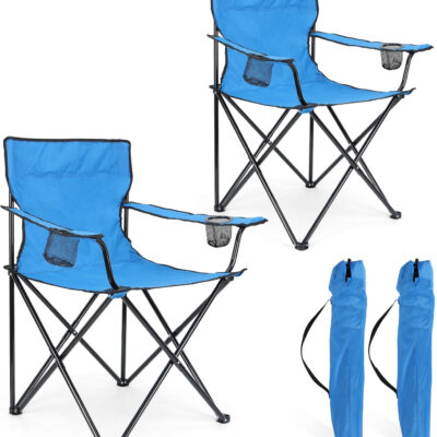 HaSteeL Foldable Camping Chair Set of 2, Folding Camp Chairs for Adults, Large Portable Lawn Chair for Outdoors Fishing, Hiking, Travel, Picnic, Beach, Supports 275lbs & Include Storage Bags (Black)