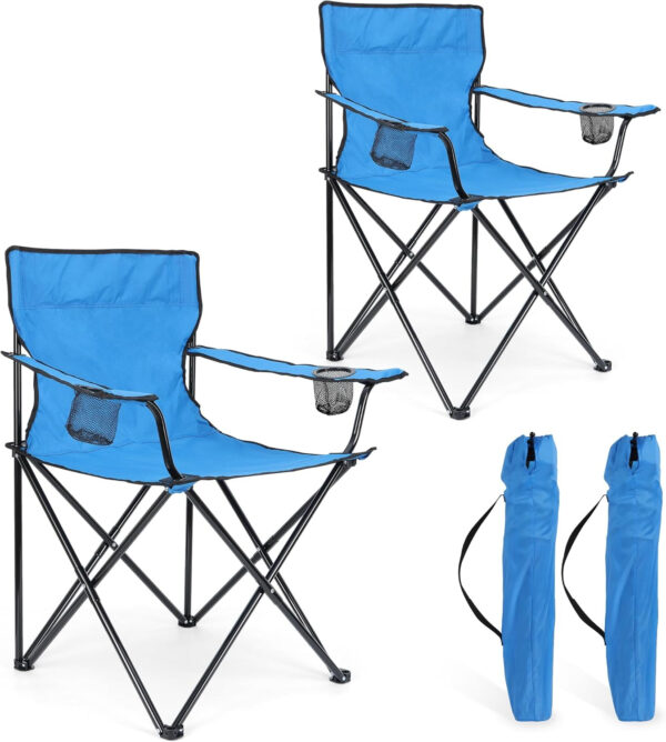HaSteeL Foldable Camping Chair Set of 2, Folding Camp Chairs for Adults, Large Portable Lawn Chair for Outdoors Fishing, Hiking, Travel, Picnic, Beach, Supports 275lbs & Include Storage Bags (Black)