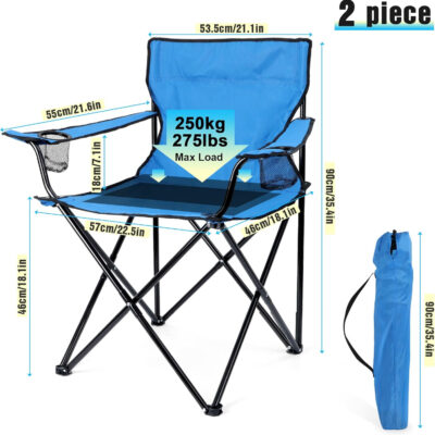 HaSteeL Foldable Camping Chair Set of 2, Folding Camp Chairs for Adults, Large Portable Lawn Chair for Outdoors Fishing, Hiking, Travel, Picnic, Beach, Supports 275lbs & Include Storage Bags (Black)