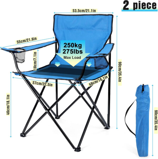 HaSteeL Foldable Camping Chair Set of 2, Folding Camp Chairs for Adults, Large Portable Lawn Chair for Outdoors Fishing, Hiking, Travel, Picnic, Beach, Supports 275lbs & Include Storage Bags (Black)