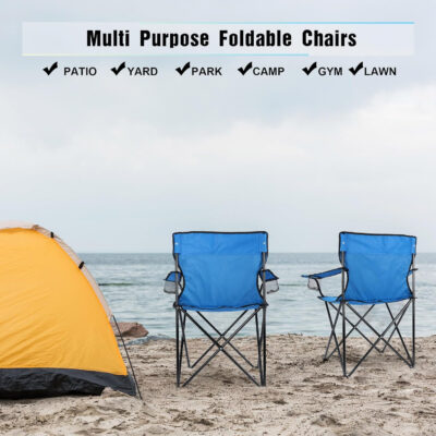 HaSteeL Foldable Camping Chair Set of 2, Folding Camp Chairs for Adults, Large Portable Lawn Chair for Outdoors Fishing, Hiking, Travel, Picnic, Beach, Supports 275lbs & Include Storage Bags (Black)
