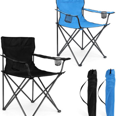 HaSteeL Foldable Camping Chair Set of 2, Folding Camp Chairs for Adults, Large Portable Lawn Chair for Outdoors Fishing, Hiking, Travel, Picnic, Beach, Supports 275lbs & Include Storage Bags (Black)