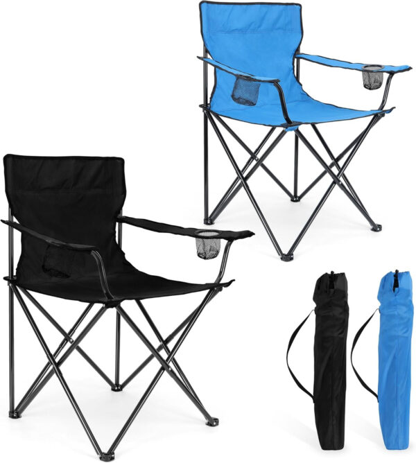 HaSteeL Foldable Camping Chair Set of 2, Folding Camp Chairs for Adults, Large Portable Lawn Chair for Outdoors Fishing, Hiking, Travel, Picnic, Beach, Supports 275lbs & Include Storage Bags (Black)