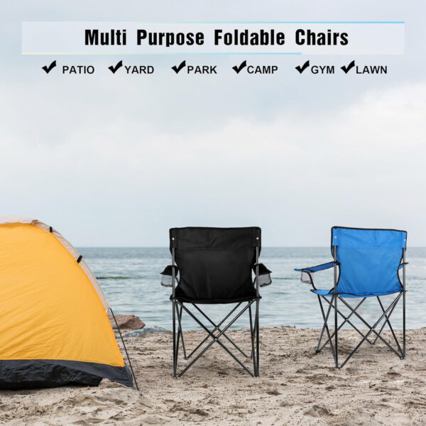 HaSteeL Foldable Camping Chair Set of 2, Folding Camp Chairs for Adults, Large Portable Lawn Chair for Outdoors Fishing, Hiking, Travel, Picnic, Beach, Supports 275lbs & Include Storage Bags (Black)