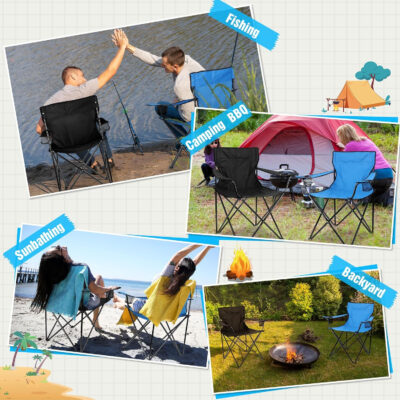 HaSteeL Foldable Camping Chair Set of 2, Folding Camp Chairs for Adults, Large Portable Lawn Chair for Outdoors Fishing, Hiking, Travel, Picnic, Beach, Supports 275lbs & Include Storage Bags (Black)