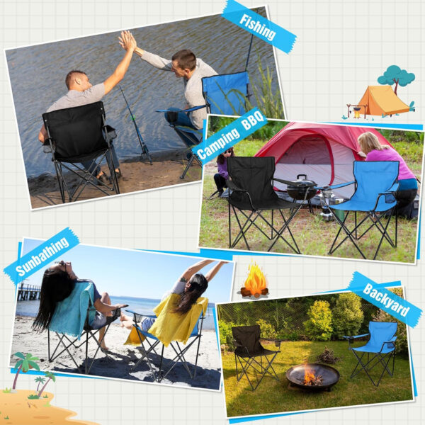 HaSteeL Foldable Camping Chair Set of 2, Folding Camp Chairs for Adults, Large Portable Lawn Chair for Outdoors Fishing, Hiking, Travel, Picnic, Beach, Supports 275lbs & Include Storage Bags (Black)