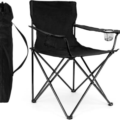 HaSteeL Foldable Camping Chair Set of 2, Folding Camp Chairs for Adults, Large Portable Lawn Chair for Outdoors Fishing, Hiking, Travel, Picnic, Beach, Supports 275lbs & Include Storage Bags (Black)