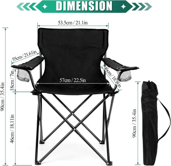HaSteeL Foldable Camping Chair Set of 2, Folding Camp Chairs for Adults, Large Portable Lawn Chair for Outdoors Fishing, Hiking, Travel, Picnic, Beach, Supports 275lbs & Include Storage Bags (Black)
