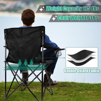HaSteeL Foldable Camping Chair Set of 2, Folding Camp Chairs for Adults, Large Portable Lawn Chair for Outdoors Fishing, Hiking, Travel, Picnic, Beach, Supports 275lbs & Include Storage Bags (Black)