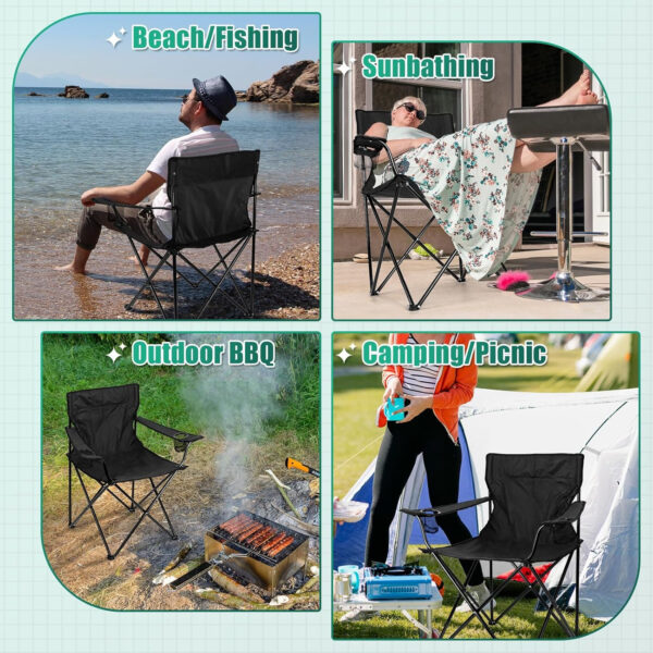 HaSteeL Foldable Camping Chair Set of 2, Folding Camp Chairs for Adults, Large Portable Lawn Chair for Outdoors Fishing, Hiking, Travel, Picnic, Beach, Supports 275lbs & Include Storage Bags (Black)