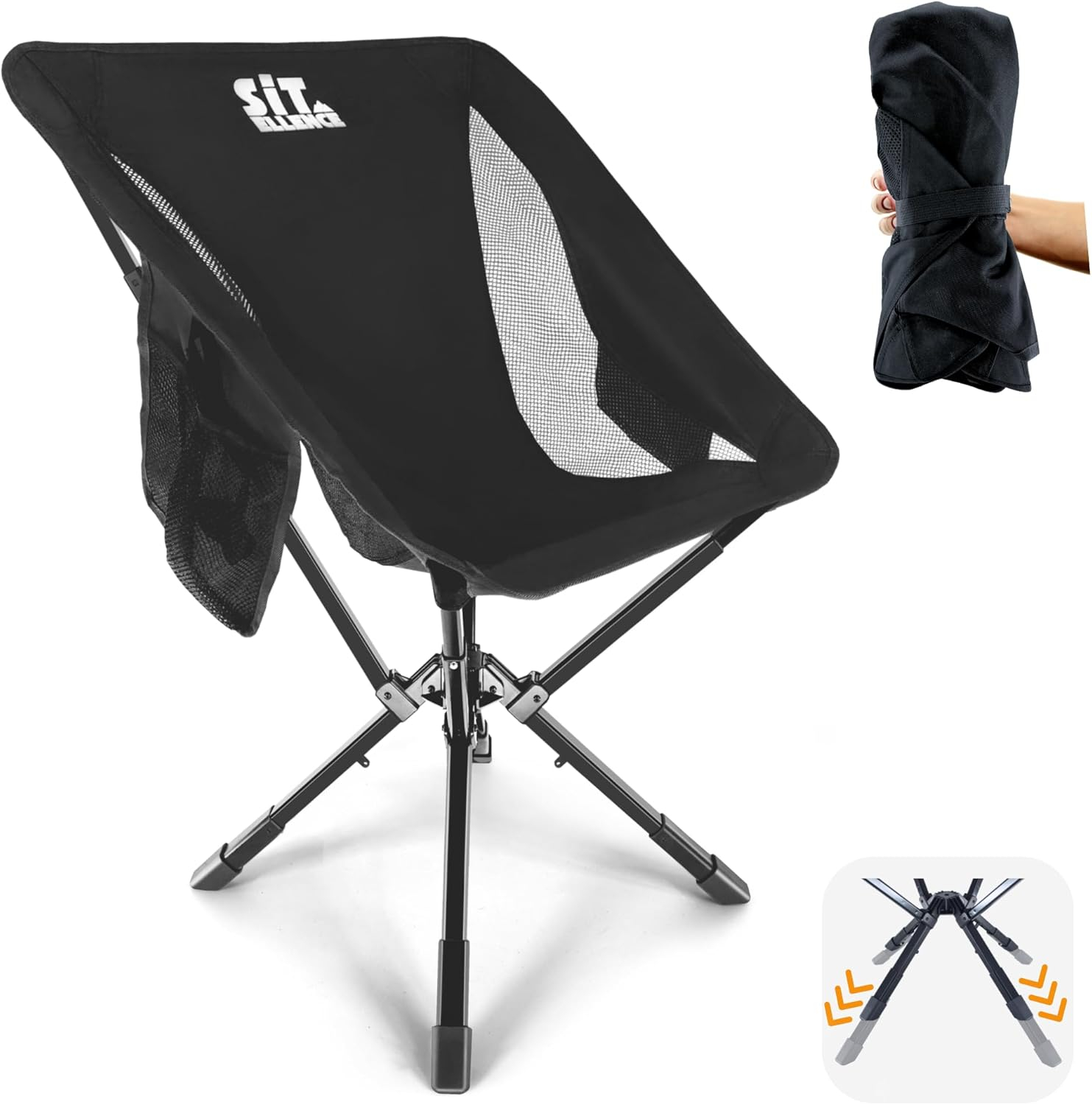 ADJ-S2 Portable Camping Chair - Adjustable Height Folding Chair, Compact Collapsible Chair Setup in 8s, Outdoor Chair for Camping, Beach, Sports/Music Events, Supports 330LBS - Black 2025 Edition