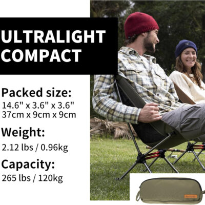 Naturehike YL08 Ultralight Camping Chair, 2.12 LBS Portable Backpacking Chair with Anti-Sinking Feet, Lightweight Compact Collapsible Camp Chair Folding Hiking Chair