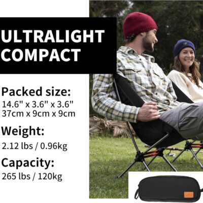Naturehike YL08 Ultralight Camping Chair, 2.12 LBS Portable Backpacking Chair with Anti-Sinking Feet, Lightweight Compact Collapsible Camp Chair Folding Hiking Chair